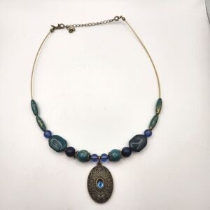 Unbranded Elegant Blue Beaded Pendant Necklace Fashion Jewlery